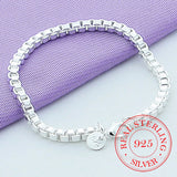 925 Silver Square Box Chain Bracelet Women Charm Wedding Party Jewelry