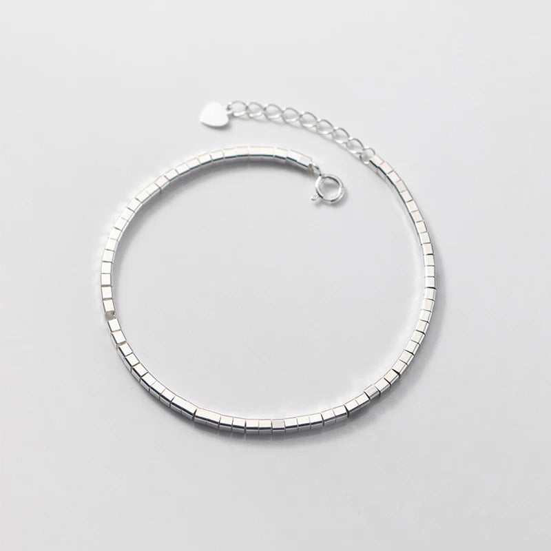 925 Silver Square Bracelets Minimalist Chain Office Style Adjustable