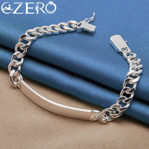 925 Sterling Silver Square Buckle 8MM Chain Bracelet