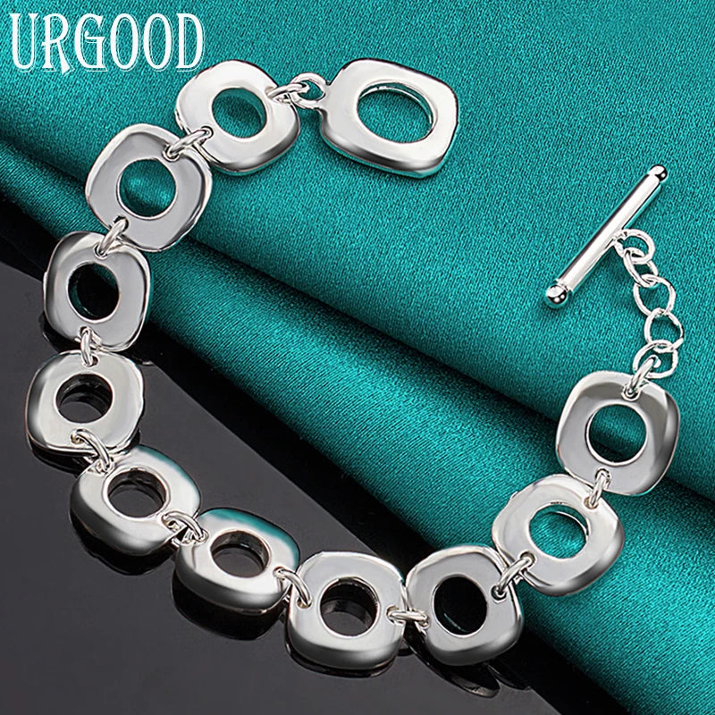 925 Silver Square Circle Chain Bracelet Party Wedding Jewelry