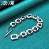 925 Silver Square Circle Chain Bracelet Party Wedding Jewelry