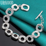 925 Silver Square Circle Chain Bracelet Party Wedding Jewelry