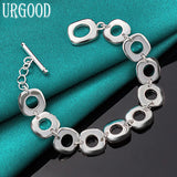 925 Silver Square Circle Chain Bracelet Party Wedding Jewelry