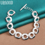 925 Silver Square Circle Chain Bracelet Party Wedding Jewelry