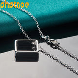 925 Silver Square Circle Pendant Necklace 16-30 Inch Chain Women Party Charm