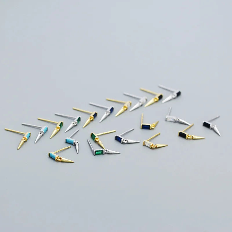 925 Silver Zircon Spike Stud Earrings Gothic Piercing