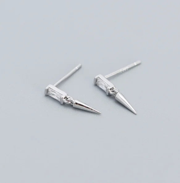 925 Silver Zircon Spike Stud Earrings Gothic Piercing