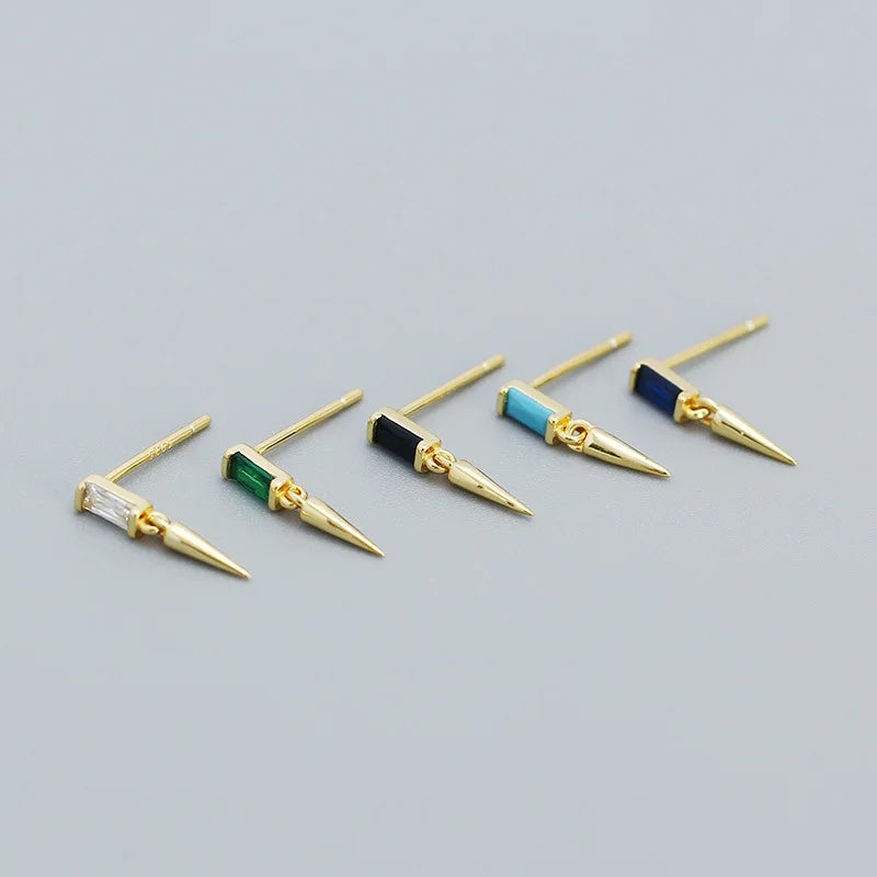 925 Silver Zircon Spike Stud Earrings Gothic Piercing