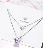 925 Silver Zirconia Choker Necklace Double Layer Pendants