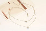 925 Silver Zirconia Choker Necklace Double Layer Pendants