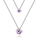 925 Silver Zirconia Choker Necklace Double Layer Pendants