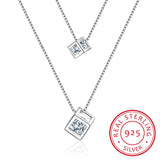 925 Silver Zirconia Choker Necklace Double Layer Pendants