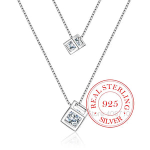 925 Silver Zirconia Choker Necklace Double Layer