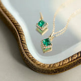 925 Silver Square Emerald Crystal Choker Necklace Pendant 14K Plate