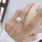 925 Silver Square Pearl Ring for Women Fine Jewelry