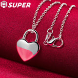 925 Silver Lock Pendant Necklace Logo Chain 16-30 inch