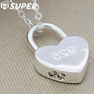 925 Silver Lock Pendant Necklace Logo Chain 16-30 inch