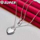 925 Silver Lock Pendant Necklace Logo Chain 16-30 inch