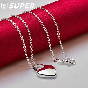 925 Silver Lock Pendant Necklace Logo Chain 16-30 inch