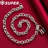925 Silver Square Lock Pendant Necklace 18" Chain Women Wedding Party Jewelry