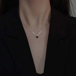 925 Silver Square Necklace Winter Pendant Sweater Chain Wedding Jewelry