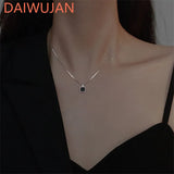 925 Silver Square Necklace Winter Pendant Sweater Chain Wedding Jewelry