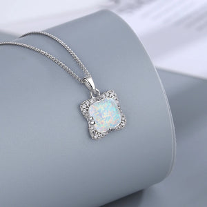 925 Silver Opal Pendant Necklace Zircon Inlaid High Gift
