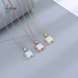 925 Silver Square Opal Pendant Necklace for Women Wedding