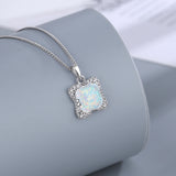 925 Silver Square Opal Pendant Necklace for Women Wedding