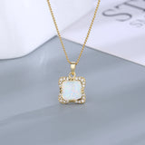 925 Silver Square Opal Pendant Necklace for Women Wedding