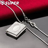 925 Silver Square Photo Frame Necklace 16-30 Snake Chain Wedding Charm