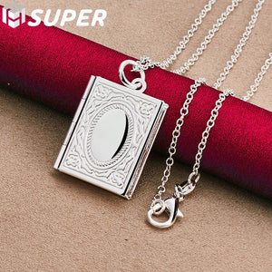 925 Silver Square Photo Frame Necklace 16-30 Snake Chain Wedding Charm