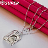 925 Silver Square Photo Frame Necklace 16-30 Snake Chain Wedding Charm