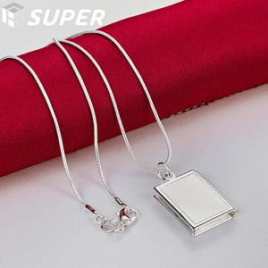 925 Silver Square Photo Frame Necklace 16-30 Snake Chain Wedding Charm
