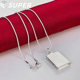 925 Silver Square Photo Frame Necklace 16-30 Snake Chain Wedding Charm