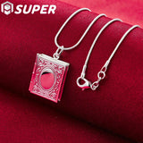 925 Silver Square Photo Frame Necklace 16-30 Snake Chain Wedding Charm