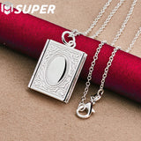 925 Silver Square Photo Frame Necklace 16-30 Snake Chain Wedding Charm
