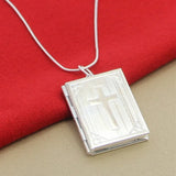925 Silver Square Photo Frame Pendant Necklace Snake Chain