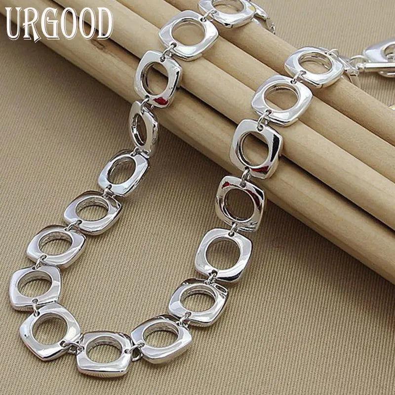 925 Silver Square Chain Necklace 20 Inch