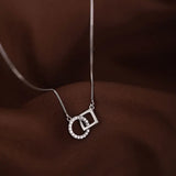 925 Silver Square Necklace Flashing Diamond Pendant Choker