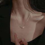 925 Silver Square Necklace Flashing Diamond Pendant Choker