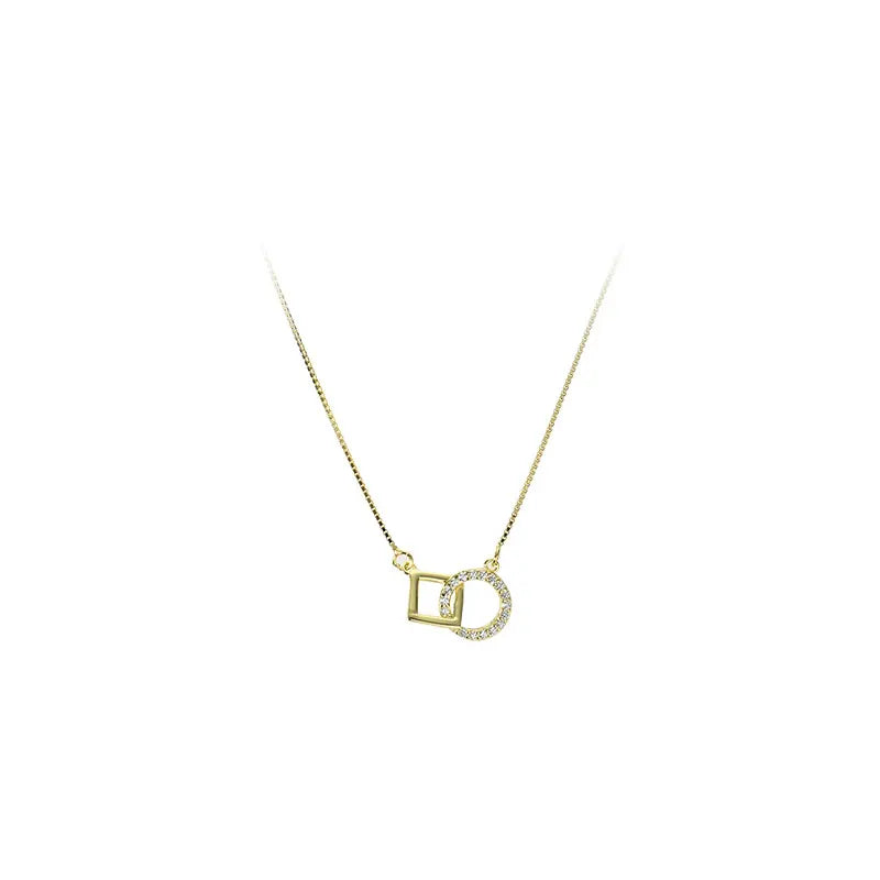 925 Silver Square Necklace Flashing Diamond Pendant Choker
