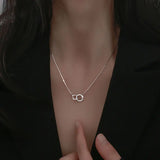 925 Silver Square Necklace Flashing Diamond Pendant Choker