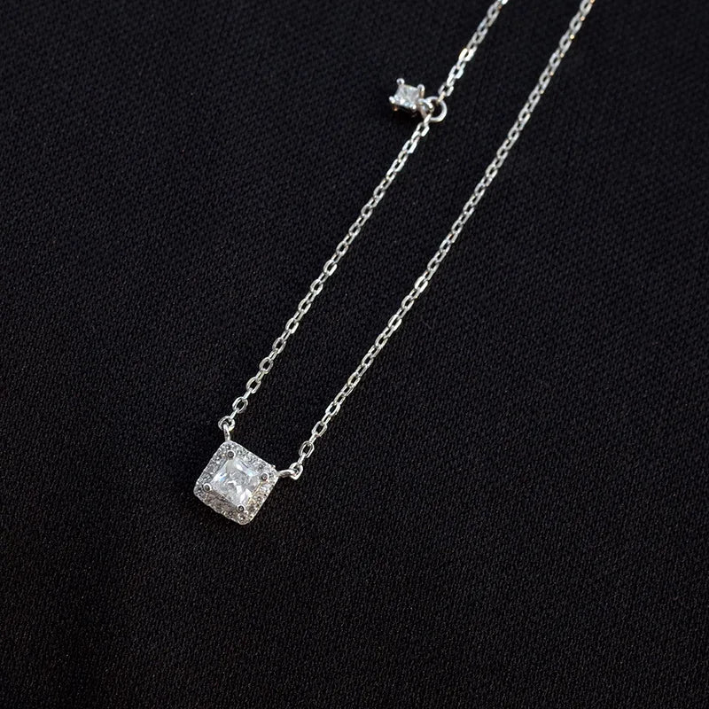 925 Silver Zirconia Necklace Geometric Pendant Choker for Women