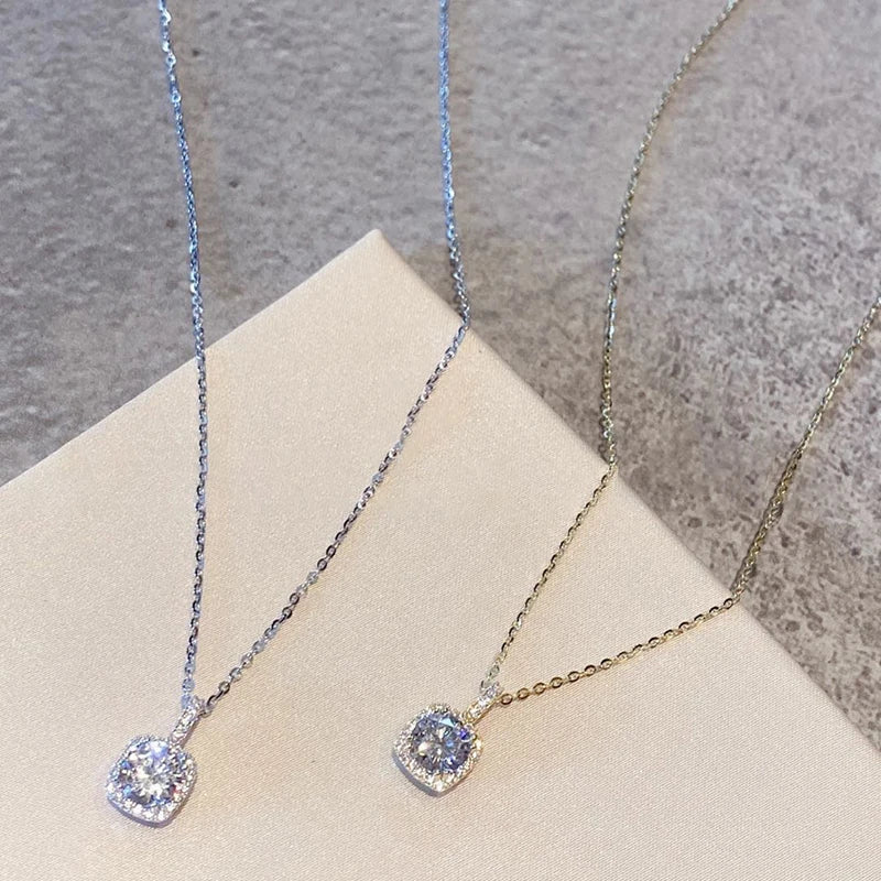 925 Silver Square Zirconia Necklace Geometric Shape Choker Gift