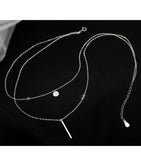 925 Silver Square Zircon Double Necklace Women Clavicle Chain