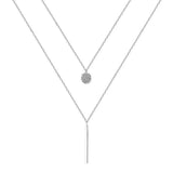 925 Silver Square Zircon Double Necklace Women Clavicle Chain