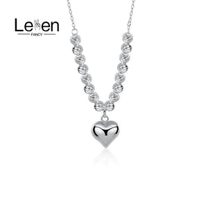 925 Sterling Silver Stacking Beads Love Heart Necklace for Women
