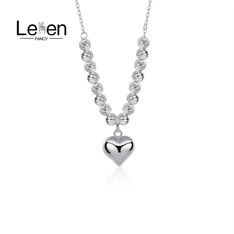 925 Sterling Silver Stacking Beads Love Heart Necklace for Women