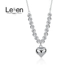 925 Sterling Silver Stacking Beads Love Heart Necklace for Women